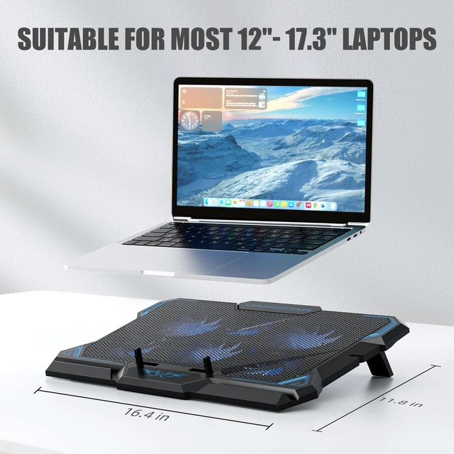 Alt view image 9 of 12 - Laptop Cooling Pad, Laptop Cooler with 6 Quiet Led Fans for 15.6-17 Inch Laptop Cooling Fan Stand, Portable Ultra Slim USB Powered Gaming Laptop Cooling Pad, Switch Control Fan Speed Function