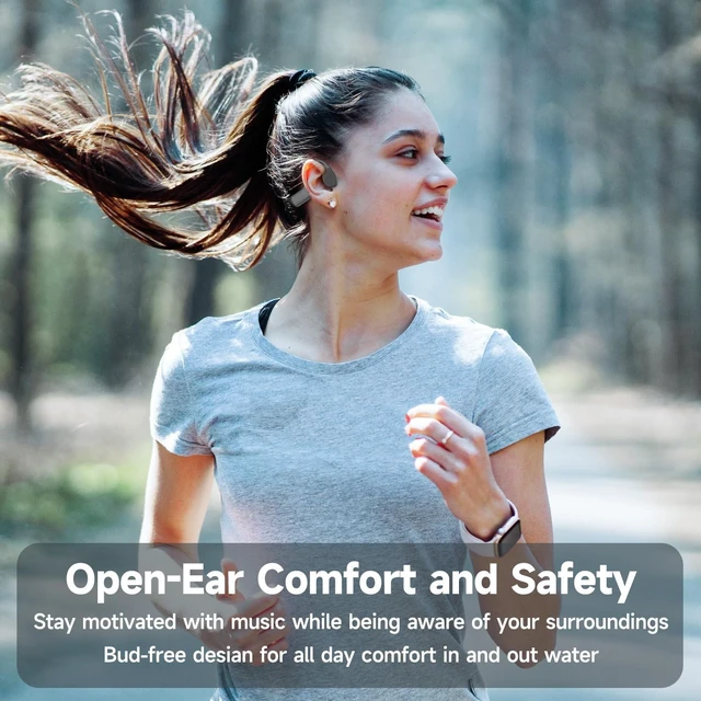 Alt view image 6 of 8 - Bone Conduction Headphones, Open Ear Running Headphones Bluetooth 5.4, IP68 Waterproof Wireless Sports Headsets with Mic & 32 GB MP3 Memory for Swimming, Hiking, Gym, Dark Gray