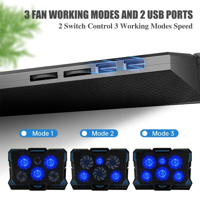 Alt view image 11 of 12 - Laptop Cooling Pad, Laptop Cooler with 6 Quiet Led Fans for 15.6-17 Inch Laptop Cooling Fan Stand, Portable Ultra Slim USB Powered Gaming Laptop Cooling Pad, Switch Control Fan Speed Function