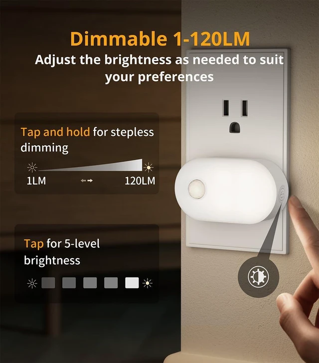 Alt view image 12 of 14 - 120LM Ultra Bright Plug-in Motion Sensor Night Light, Stepless Dimmable LED Nightlight, Always-On and Auto-Off, for Hallway, Stairs, Bathroom, Bedroom, Garage, Cool White (6-Pack)