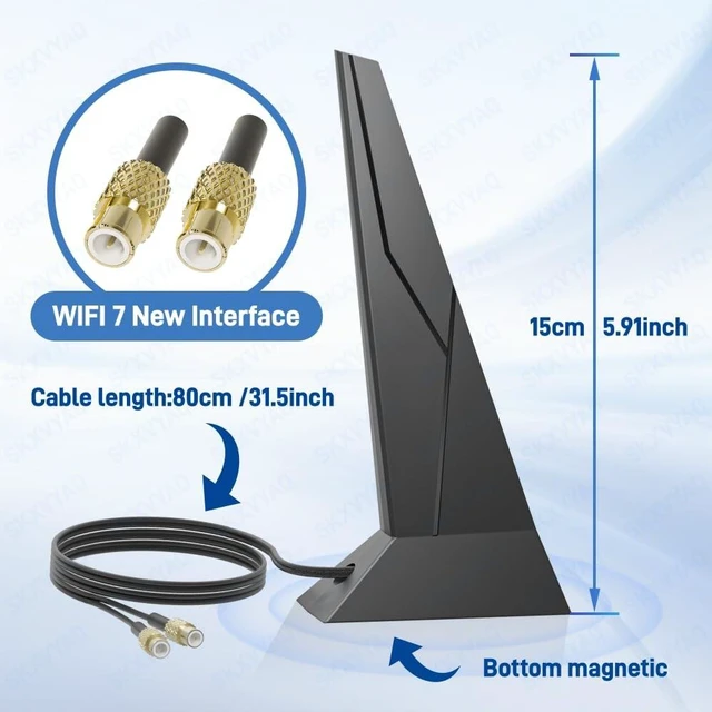 Alt view image 7 of 10 - WiFi 7 Antenna Magnetic Base New Interface for MSI MAG B850 Tomahawk MAX, B850 Gaming Plus, MAG B860M Mortar, PRO B860M-A B840 Gaming WIFI6E Wi-Fi 7 Motherboard PC Desktop Computer Antennas Black