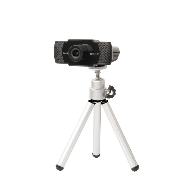 Alt view image 8 of 10 - Slide 1080P HD Webcam with Microphone, Computer Camera with 180-Degree Rotation and 62-Degree Field of View, 30 FPS, Light Correction, Easy-Mount Clamp, Includes Mini Tripod and Privacy Lens