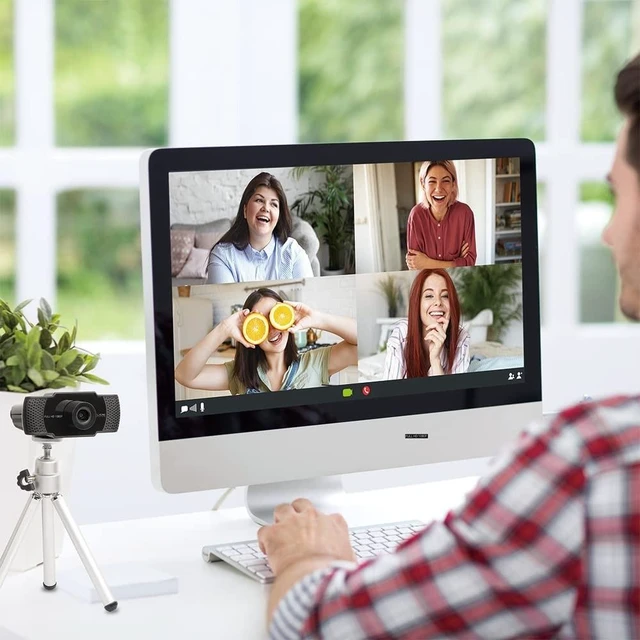 Alt view image 10 of 10 - Slide 1080P HD Webcam with Microphone, Computer Camera with 180-Degree Rotation and 62-Degree Field of View, 30 FPS, Light Correction, Easy-Mount Clamp, Includes Mini Tripod and Privacy Lens