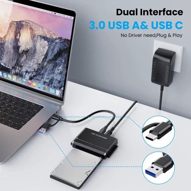 Alt view image 9 of 10 - EYOOLD Hard Drive Reader USB 3.0 & Type C to IDE SATA Adapter, External Data Transfer Recovery Converter Kit for 2.5"/3.5" SATA/IDE HDD SSD Hard Disk, Included 12V/2A Power up to 6TB
