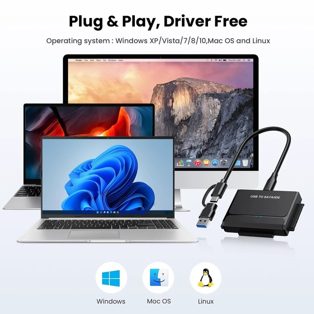 Alt view image 10 of 10 - EYOOLD Hard Drive Reader USB 3.0 & Type C to IDE SATA Adapter, External Data Transfer Recovery Converter Kit for 2.5"/3.5" SATA/IDE HDD SSD Hard Disk, Included 12V/2A Power up to 6TB