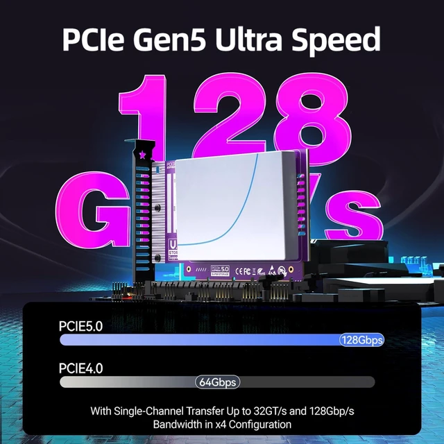 Alt view image 7 of 10 - JEYI U.2 to PCIe 5.0 X4 Adapter, 128Gbps U.2 SFF-8639 to PCIe NVMe SSD Adapter Card for 2.5inch U.2 NVMe SSDs