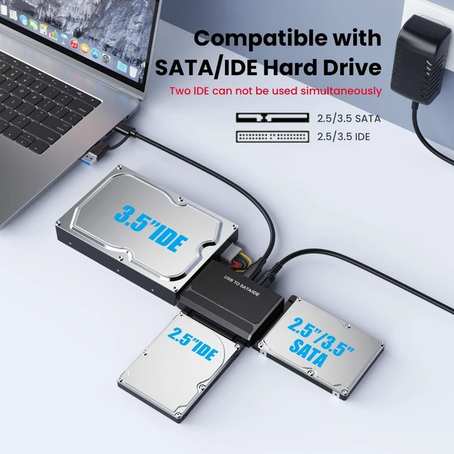 Alt view image 7 of 10 - EYOOLD Hard Drive Reader USB 3.0 & Type C to IDE SATA Adapter, External Data Transfer Recovery Converter Kit for 2.5"/3.5" SATA/IDE HDD SSD Hard Disk, Included 12V/2A Power up to 6TB