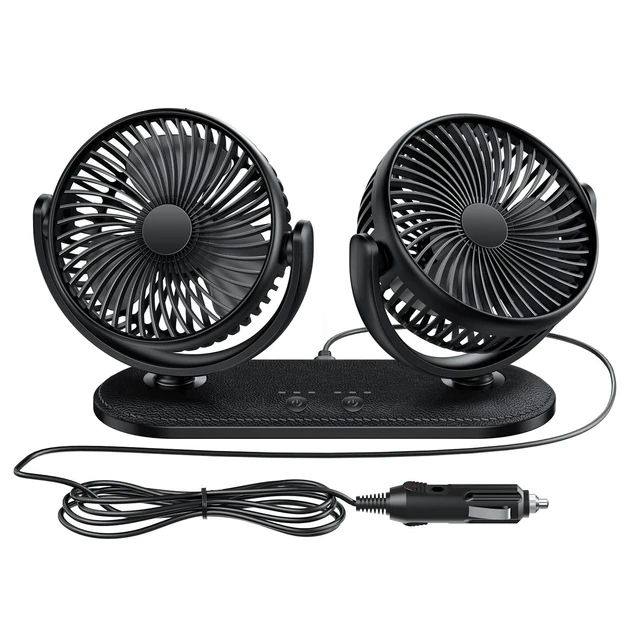 Alt view image 7 of 12 - Car Fan 12V / 24V Portable Auto Cooling Fan Dual Head Rotatable Vehicle Fans 3 Speeds Strong Wind Electric Air Circulation Fans for Car Dashboard Truck SUV Sedan RV Van Boat Golf Cart