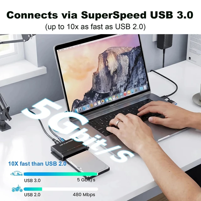 Alt view image 8 of 10 - EYOOLD Hard Drive Reader USB 3.0 & Type C to IDE SATA Adapter, External Data Transfer Recovery Converter Kit for 2.5"/3.5" SATA/IDE HDD SSD Hard Disk, Included 12V/2A Power up to 6TB