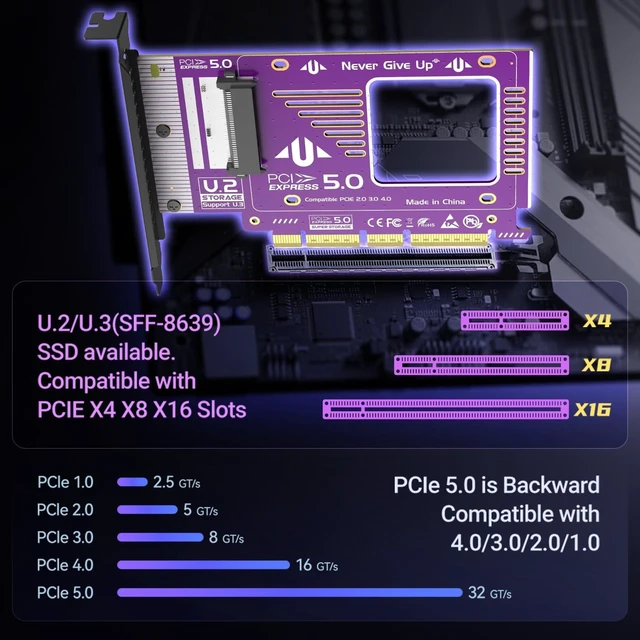 Alt view image 9 of 10 - JEYI U.2 to PCIe 5.0 X4 Adapter, 128Gbps U.2 SFF-8639 to PCIe NVMe SSD Adapter Card for 2.5inch U.2 NVMe SSDs