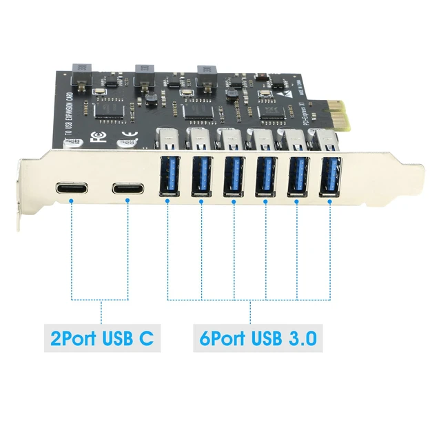 Alt view image 8 of 10 - USB 3.0 PCIe Card, RIITOP PCI-e to 2Port USB C + 6 Port USB 3.0 Internal Expansion Card 5Gbps
