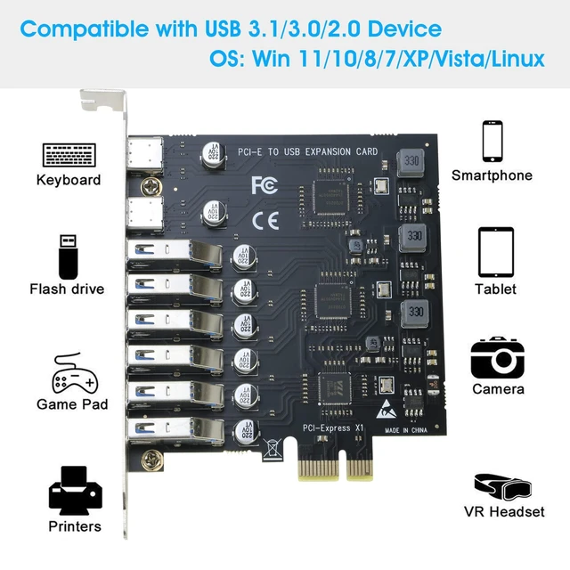 Alt view image 10 of 10 - USB 3.0 PCIe Card, RIITOP PCI-e to 2Port USB C + 6 Port USB 3.0 Internal Expansion Card 5Gbps