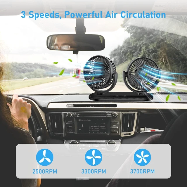 Alt view image 9 of 12 - Car Fan 12V / 24V Portable Auto Cooling Fan Dual Head Rotatable Vehicle Fans 3 Speeds Strong Wind Electric Air Circulation Fans for Car Dashboard Truck SUV Sedan RV Van Boat Golf Cart