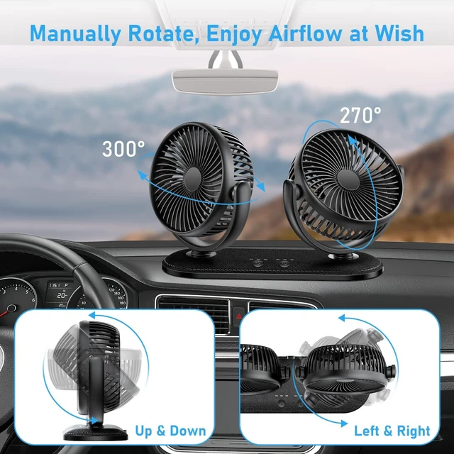 Alt view image 11 of 12 - Car Fan 12V / 24V Portable Auto Cooling Fan Dual Head Rotatable Vehicle Fans 3 Speeds Strong Wind Electric Air Circulation Fans for Car Dashboard Truck SUV Sedan RV Van Boat Golf Cart