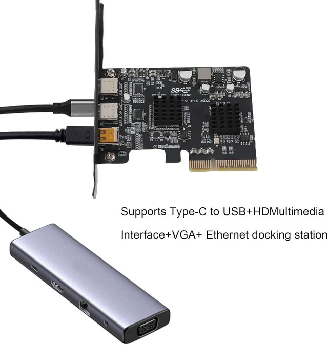 Alt view image 12 of 14 - Type C PCIE Card, 10Gbps USB 3.0 Expansion Card with 2 Ports, DisplayPort Video 4K 60Hz, Internal USB Header, for Desktop PC