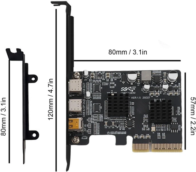 Alt view image 9 of 14 - Type C PCIE Card, 10Gbps USB 3.0 Expansion Card with 2 Ports, DisplayPort Video 4K 60Hz, Internal USB Header, for Desktop PC