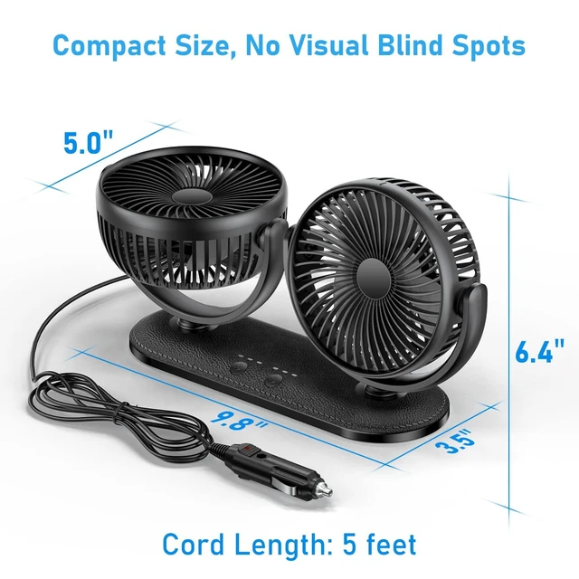 Alt view image 12 of 12 - Car Fan 12V / 24V Portable Auto Cooling Fan Dual Head Rotatable Vehicle Fans 3 Speeds Strong Wind Electric Air Circulation Fans for Car Dashboard Truck SUV Sedan RV Van Boat Golf Cart