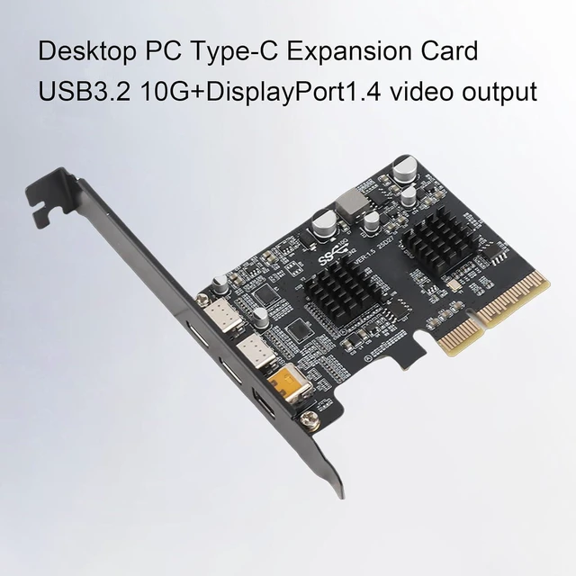 Alt view image 11 of 14 - Type C PCIE Card, 10Gbps USB 3.0 Expansion Card with 2 Ports, DisplayPort Video 4K 60Hz, Internal USB Header, for Desktop PC