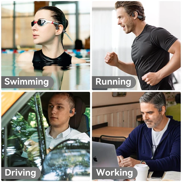 Alt view image 8 of 8 - Bone Conduction Headphones, Open Ear Running Headphones Bluetooth 5.4, IP68 Waterproof Wireless Sports Headsets with Mic & 32 GB MP3 Memory for Swimming, Hiking, Gym, Dark Gray