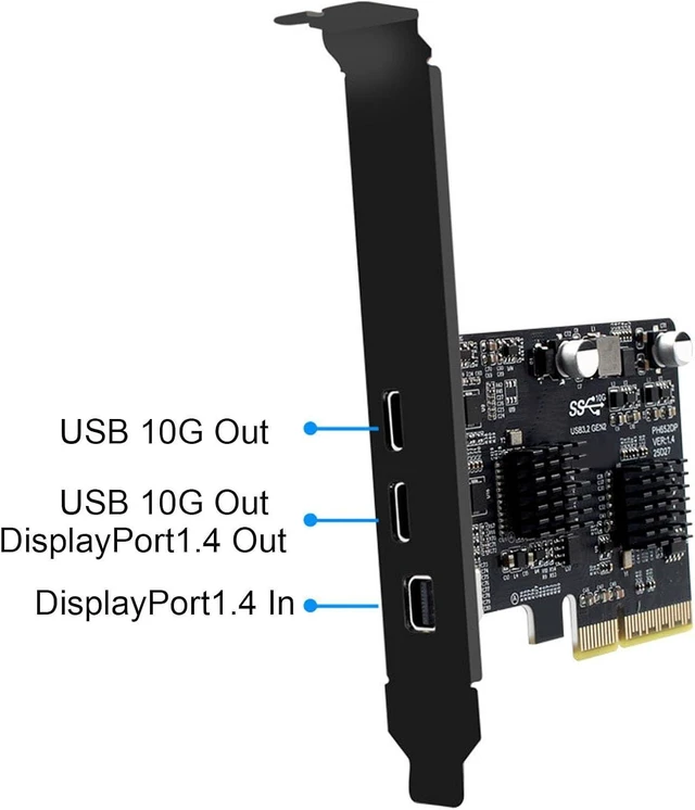 Alt view image 14 of 14 - Type C PCIE Card, 10Gbps USB 3.0 Expansion Card with 2 Ports, DisplayPort Video 4K 60Hz, Internal USB Header, for Desktop PC