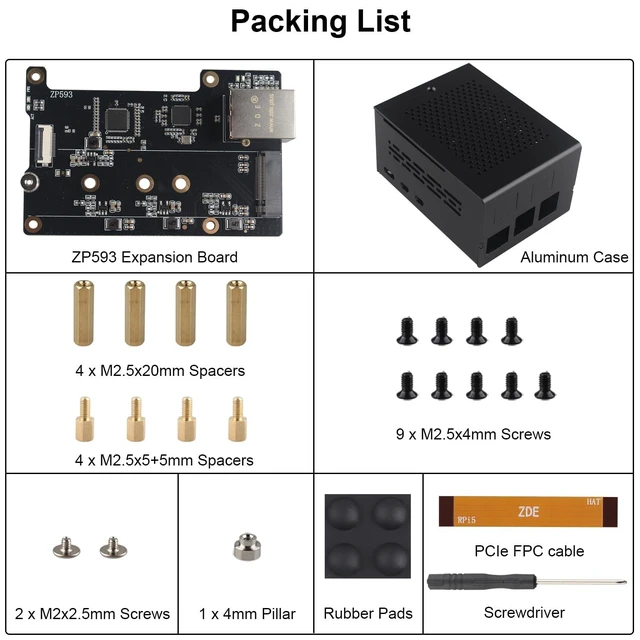 Alt view image 10 of 10 - ZDE ZP593 PCIe to 2.5G Ethernet Port PCIe to M.2 Key-M NVMe SSD HAT Expansion Board with ZC506 Aluminum Case for Raspberry Pi 5 2GB 4GB 8GB 16GB
