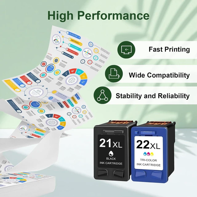 Alt view image 14 of 14 - 21 22 XL Ink Cartridges Compatible with HP 21 22 C9351AN C9352AN Remanufactured for OfficeJet 4315 J3640 J3680 DeskJet 3930 F300 F2210 F4135 D1420 PSC 1401 1410 Printer (1 Black, 1 Tri-Color)