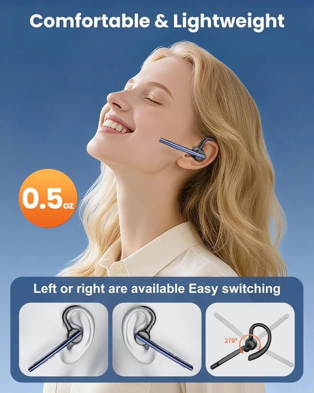 Alt view image 11 of 14 - Bluetooth Headset V5.1 72H Talk Time Dual Mic with Mute Button for Business, Wireless Hand-Free Bluetooth Earpiece with 500mAh Charging Case for Cell Phone Calls Trucker Driver Laptop