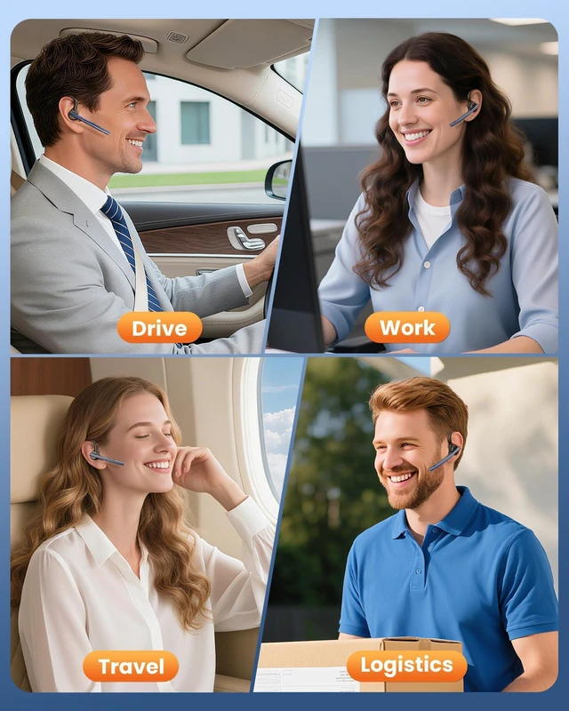 Alt view image 14 of 14 - Bluetooth Headset V5.1 72H Talk Time Dual Mic with Mute Button for Business, Wireless Hand-Free Bluetooth Earpiece with 500mAh Charging Case for Cell Phone Calls Trucker Driver Laptop