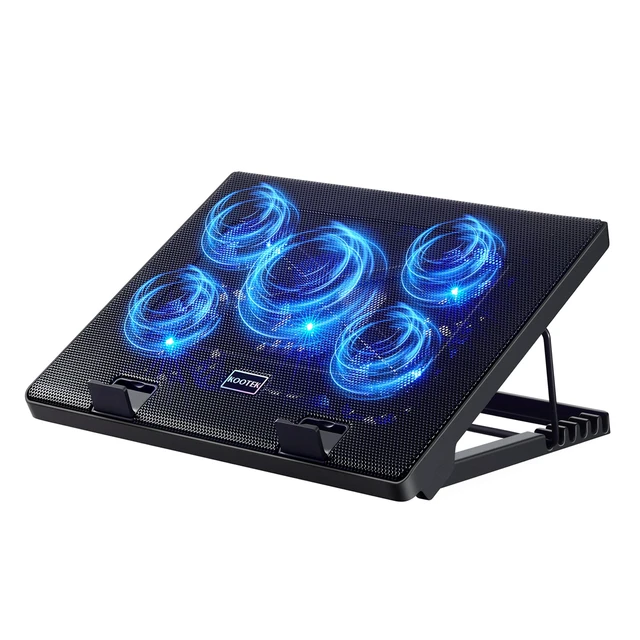 Alt view image 8 of 14 - Laptop Cooling Pad, Laptop Cooler with 5 Quiet Fans for 12"-17" Computer PC Notebook Gaming Laptop Fan, Height Adjustable Laptop Cooling Stand Laptop Accessories, Blue