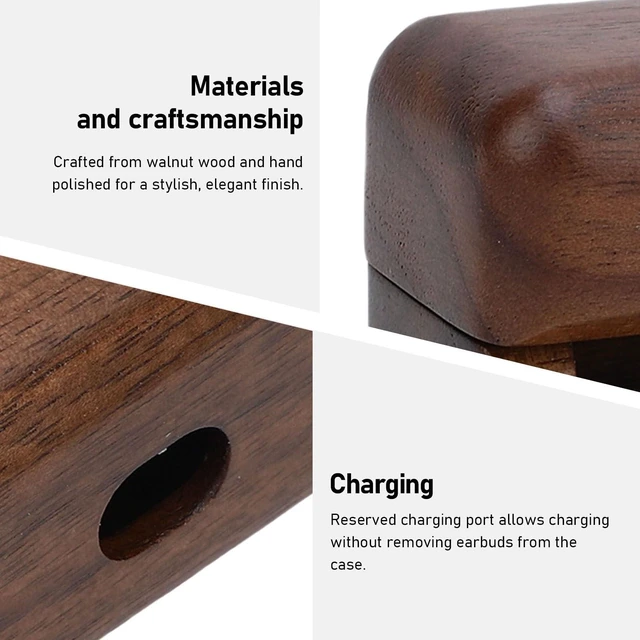 Alt view image 10 of 10 - SENECESLI Wooden Carrying Case, Walnut Wooden Case, Fit for Bowers Wilkins Pi8 Wireless Bluetooth Earbuds Charging Hand Polished Handmade Earphone Walnut Wood Cover