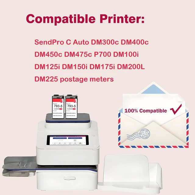 Alt view image 7 of 10 - 793-5 Fluorescent Red Ink Cartridge Replacement for Pitney Bowes 793-5 Red Ink Cartridge for DM100 DM200 DM100i DM200i DM125i DM150i DM175i DM200L DM225 P700 and SendPro C and SendPro+, Red Ink, 35 ml