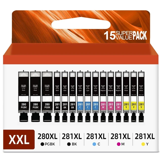 Alt view image 6 of 10 - Relcolor 15 Pack 280 281 XXL Ink Cartridges Replacement for Canon PGI 280XXL/281XXL Cartridges 280XL 281XL TR8620a TR8620 TR8520 TR8600 TR7520 TS702a TS9520 TS9521C TS6120 TS6220 TS9120 TS6320 TS8220