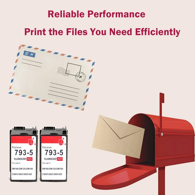 Alt view image 10 of 10 - 793-5 Fluorescent Red Ink Cartridge Replacement for Pitney Bowes 793-5 Red Ink Cartridge for DM100 DM200 DM100i DM200i DM125i DM150i DM175i DM200L DM225 P700 and SendPro C and SendPro+, Red Ink, 35 ml