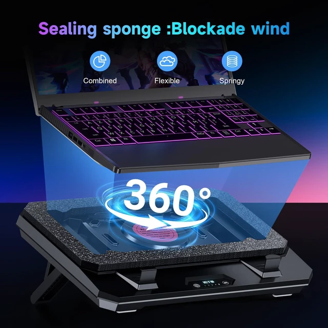 Alt view image 10 of 14 - GT300 Upgraded Laptop Cooling Pad with Adjustable Stand, Turbo Boosted Cooler for Rapid Cooling 10-17inch Gaming Laptop, Flexible Sealing RingFeaturing Air Filtration Adjustable clamp