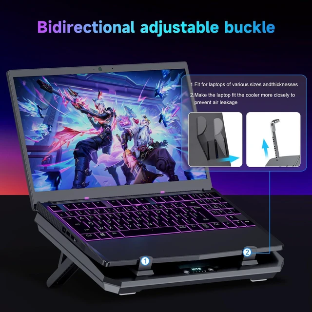 Alt view image 11 of 14 - GT300 Upgraded Laptop Cooling Pad with Adjustable Stand, Turbo Boosted Cooler for Rapid Cooling 10-17inch Gaming Laptop, Flexible Sealing RingFeaturing Air Filtration Adjustable clamp