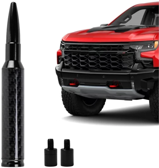 Alt view image 6 of 10 - Carbon Fiber Truck Antenna for Chevy Silverado 1500 2500 3500 & GMC Sierra 1999-2025,Chevy Silverado Antenna Truck Accessories,Short Car Video Antennas (5.5''-Black Carbon Fiber 50 Cal Bullet)