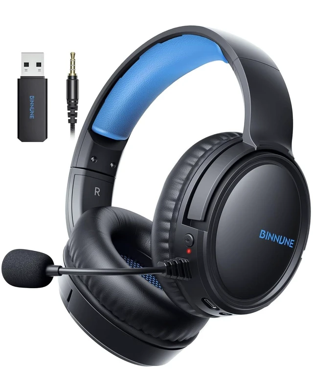 Alt view image 8 of 14 - Wireless Gaming Headset 2.4GHz Low-Latency USB Dongle + Bluetooth, 50mm Drivers 7.1 Surround, Noise-Cancelling Mic, 40H Battery Over Ear Wireless Headphones for PS5, PC, Laptop, Blue