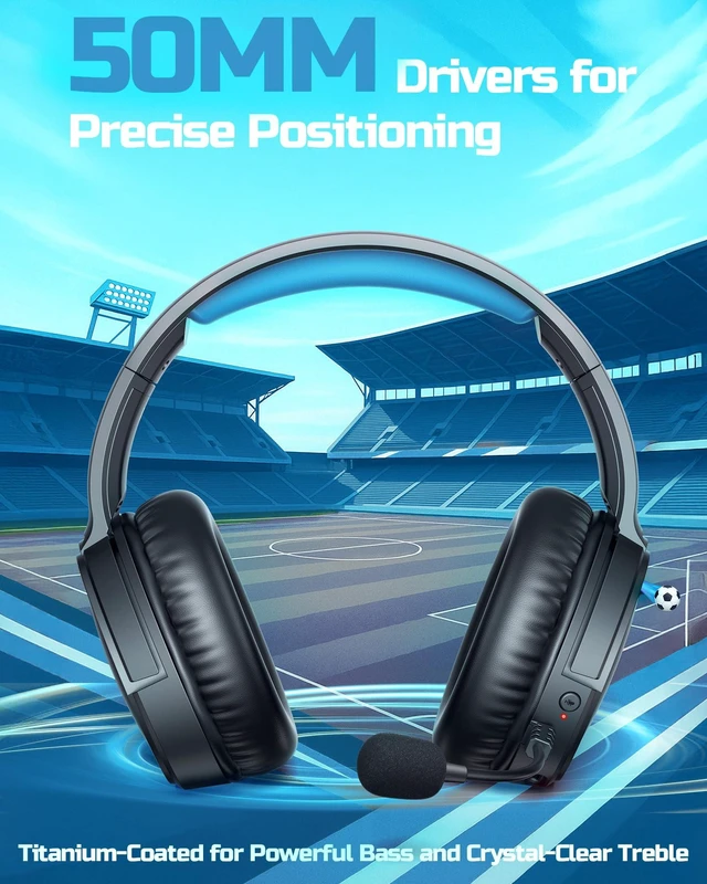 Alt view image 9 of 14 - Wireless Gaming Headset 2.4GHz Low-Latency USB Dongle + Bluetooth, 50mm Drivers 7.1 Surround, Noise-Cancelling Mic, 40H Battery Over Ear Wireless Headphones for PS5, PC, Laptop, Blue