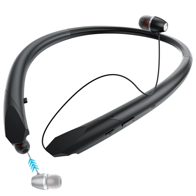 Alt view image 6 of 10 - LHKLUK Neckband Bluetooth Headphones Retractable, Wireless Headset with Mic, IPX5 Sweatproof Earphones, 22H Playtime & Dual Connectivity for Sports Running Workouts (Black)