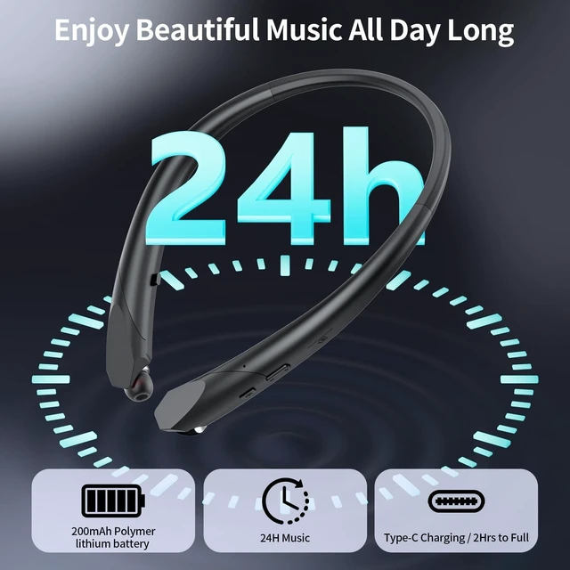 Alt view image 8 of 10 - LHKLUK Neckband Bluetooth Headphones Retractable, Wireless Headset with Mic, IPX5 Sweatproof Earphones, 22H Playtime & Dual Connectivity for Sports Running Workouts (Black)