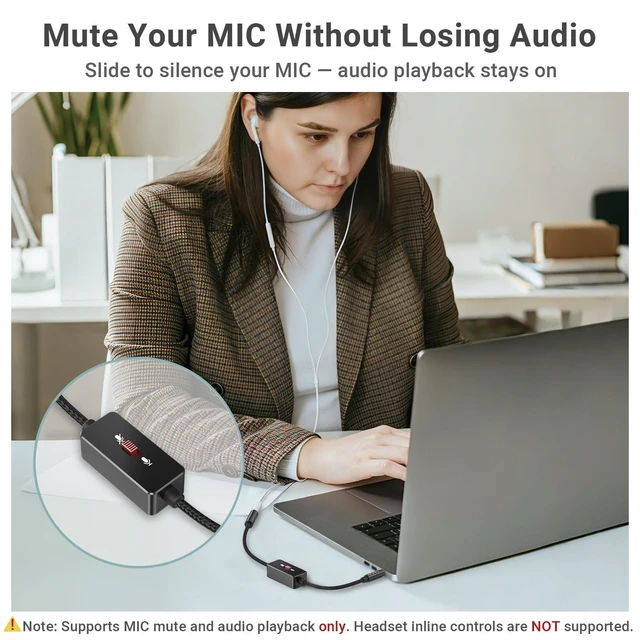 Alt view image 8 of 10 - Cubilux 3.5mm TRRS Microphone Mute Switch Adapter, CTIA Inline Slide Mic Mute Control, 1/8" TRRS to TRRS (Male to Female) for Smartphone/Laptop/PC