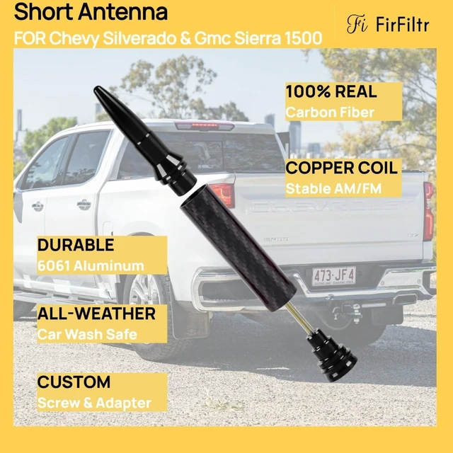 Alt view image 9 of 10 - Carbon Fiber Truck Antenna for Chevy Silverado 1500 2500 3500 & GMC Sierra 1999-2025,Chevy Silverado Antenna Truck Accessories,Short Car Video Antennas (5.5''-Black Carbon Fiber 50 Cal Bullet)