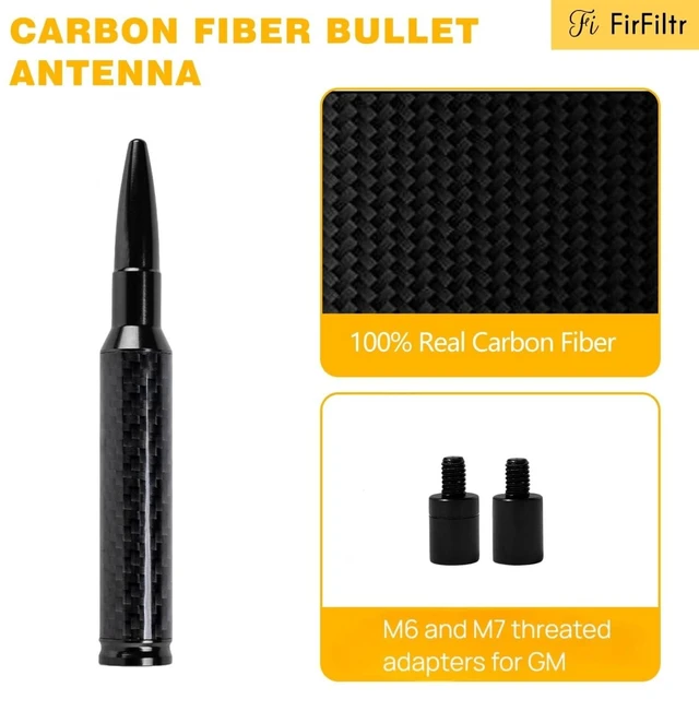 Alt view image 8 of 10 - Carbon Fiber Truck Antenna for Chevy Silverado 1500 2500 3500 & GMC Sierra 1999-2025,Chevy Silverado Antenna Truck Accessories,Short Car Video Antennas (5.5''-Black Carbon Fiber 50 Cal Bullet)