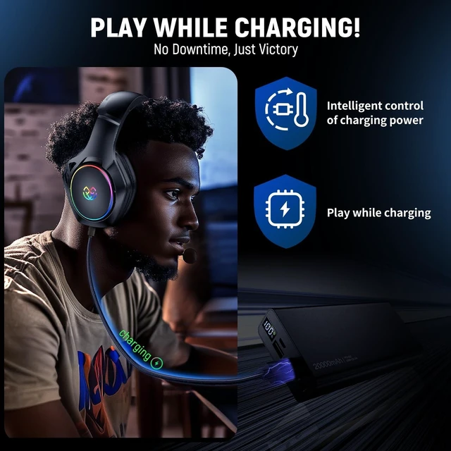 Alt view image 14 of 14 - Wireless Gaming Headset for Ps5 Ps4 PC, 2.4GHz USB & Type-C Gaming Headphones, 40Hrs & 7.1 Surround Sound Bluetooth Headphones with Noise Canceling Mic, Wireless Headset for Switch Phone