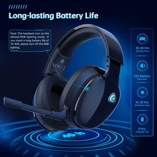Alt view image 13 of 14 - 2.4GHz Wireless Gaming Headset for PC, PS4, PS5, Mac, Nintendo Switch, Bluetooth 5.2 Gaming Headphones with Noise Canceling Microphone, Stereo Sound, ONLY 3.5mm Wired Mode for Xbox Series-Black