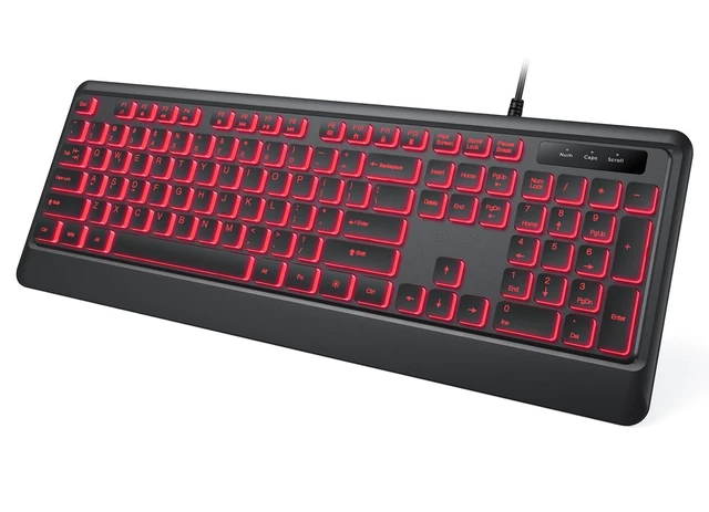 Alt view image 8 of 14 - Backlit Wired Keyboard, USB Lighted Computer Keyboards with 7 Colors Backlight, Full Size Silent Keyboard with Media Hotkey for Windows Desktop, PC, Laptop (Black, M)