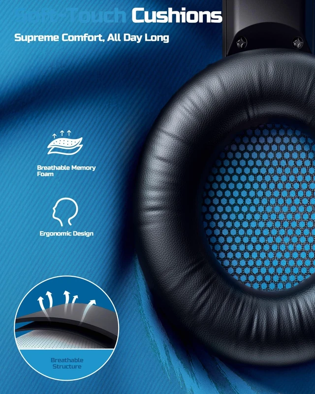 Alt view image 11 of 14 - Wireless Gaming Headset 2.4GHz Low-Latency USB Dongle + Bluetooth, 50mm Drivers 7.1 Surround, Noise-Cancelling Mic, 40H Battery Over Ear Wireless Headphones for PS5, PC, Laptop, Blue
