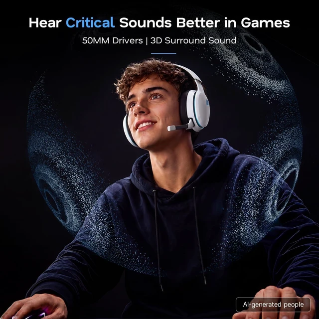 Alt view image 10 of 14 - 2.4GHz Wireless Gaming Headset for PS5, PS4, PC, Switch, 45Hr, White