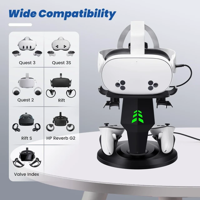 Alt view image 10 of 14 - VR Charging Dock for Meta Quest 3S/3/2, Vertical Storage Stand Charging Station, Fast Charging Headset with Type C Cable, VR Accessories