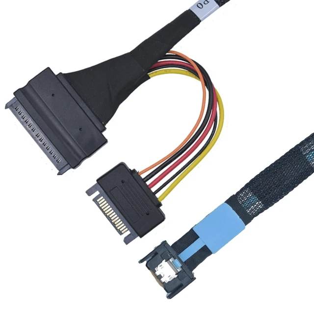 Alt view image 6 of 10 - LetLinkSo PCIe 5.0 MCIO x4 to U.2 SFF-8639 Cable for NVMe SSD with 15Pin Power, 3.3ft (100cm)